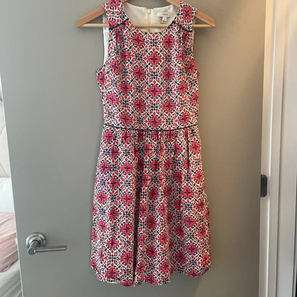 VGUC J.Crew California Poppy Print Silk Dress Size 0
